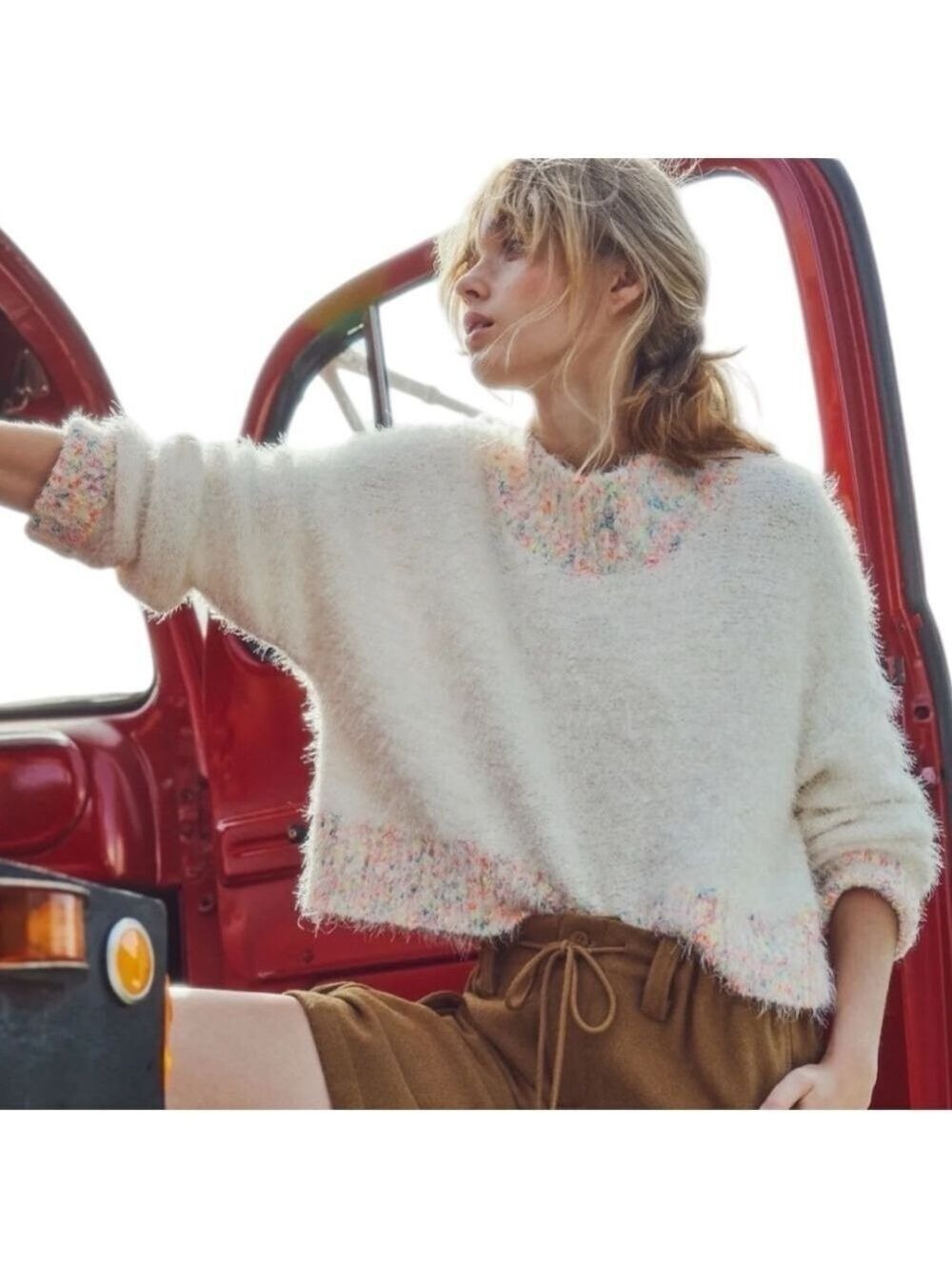 Free People Stardust Pullover Mock Neck cropped fussy soft warm Sz XS oversized